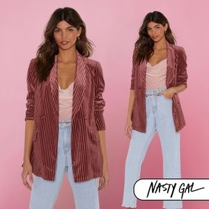 Nasty Gal - Say It Stripe Velvet Striped Blazer (NWT)